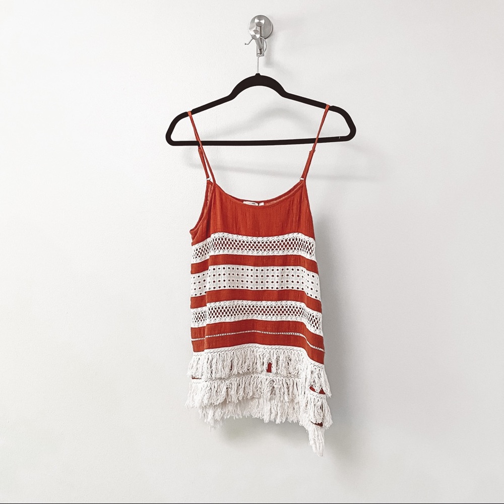 Entro Tiered Fringe Fall Chic Boho Festival Tank Top Burnt Orange